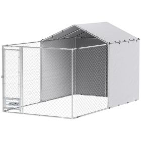Galvanized Chain Link Large Outdoor Dog Kennel with Waterproof & UV-Resistant Cover, for M&L Dogs, 13.1' x 7.5' x 7.5'