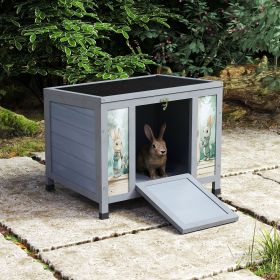 Small Outdoor Wooden Rabbit Hutch with Lockable Door & Weatherproof Roof, Openable Top, Bunny Cage Pet House for Rabbits, Guinea Pigs Cats Chicks